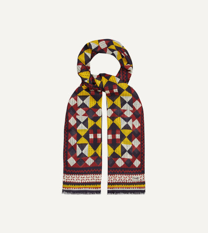 Drake's Red and Yellow Patchwork Print Wool-Silk Scarf