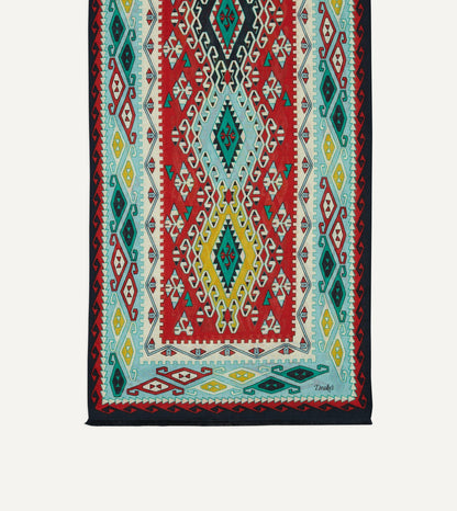 Drake's Navy Kilim Print Tubular Wool Silk Scarf