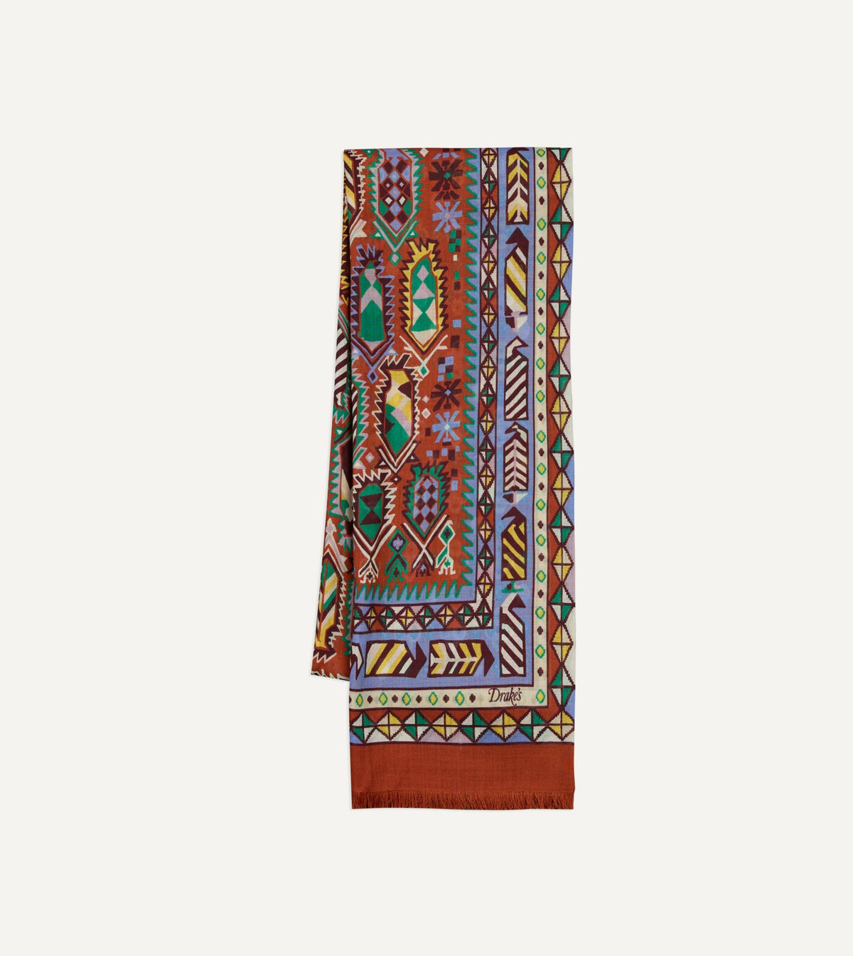 Drake's Rust Rug Print Tubular Wool-Silk Scarf