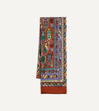 Drake's Rust Rug Print Tubular Wool-Silk Scarf