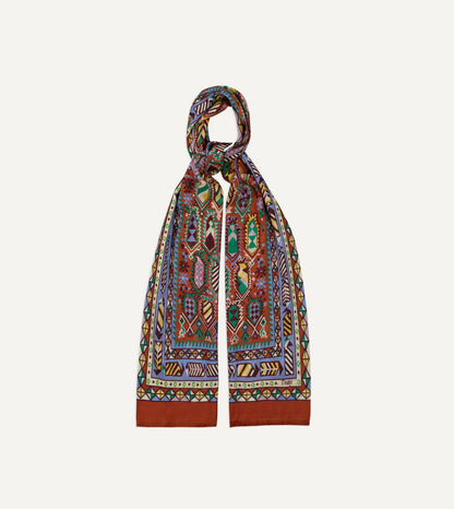 Drake's Rust Rug Print Tubular Wool-Silk Scarf