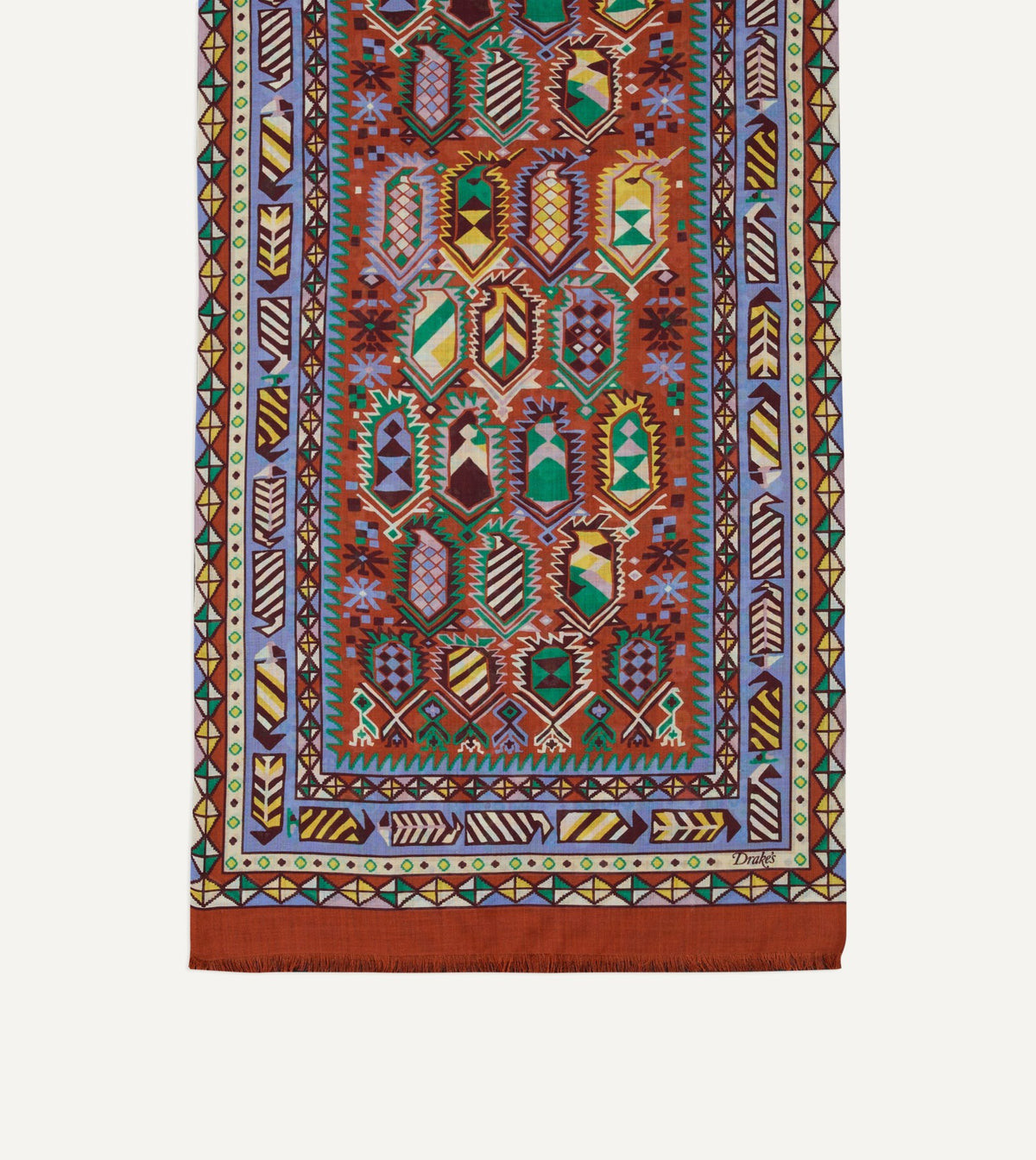 Drake's Rust Rug Print Tubular Wool-Silk Scarf