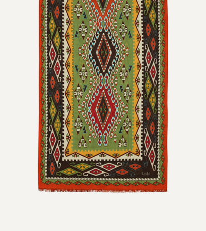 Drake's Red Kilim Print Tubular Wool Silk Scarf