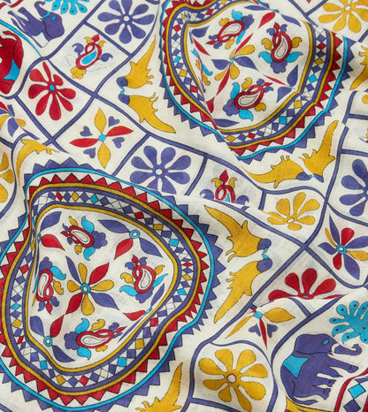Drake's Ecru Elephants and Flowers Print Wool-Silk Scarf
