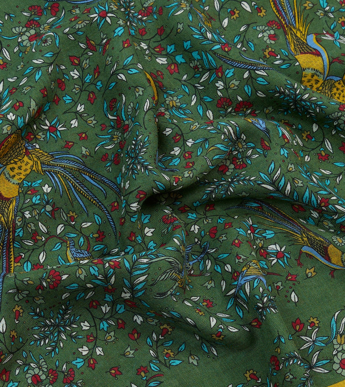 Drake's Green Birds of Paradise Print Tubular Wool Silk Scarf