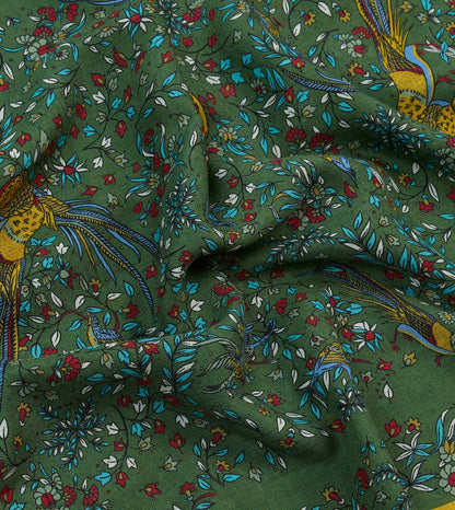 Drake's Green Birds of Paradise Print Tubular Wool Silk Scarf