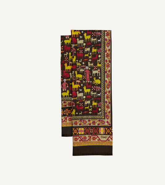 Drake's Brown Shaman Print Tubular Wool-Silk Scarf