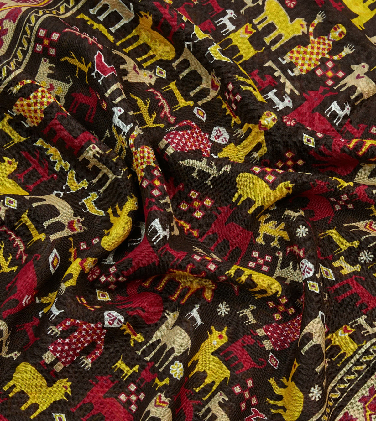 Drake's Brown Shaman Print Tubular Wool-Silk Scarf