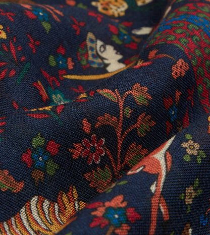 Drake's Navy Mughal Hunter Print Wool-Silk Scarf