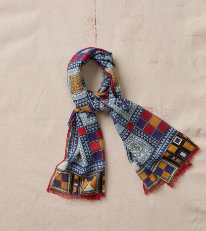 Drake's Blue Geometric Print Wool Silk Scarf