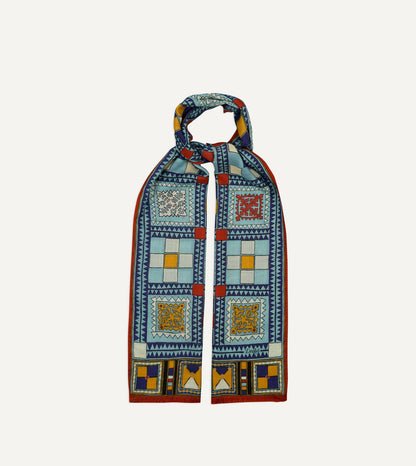 Drake's Blue Geometric Print Wool Silk Scarf