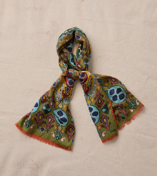 Drake's Olive Tapestry Print Wool Silk Scarf