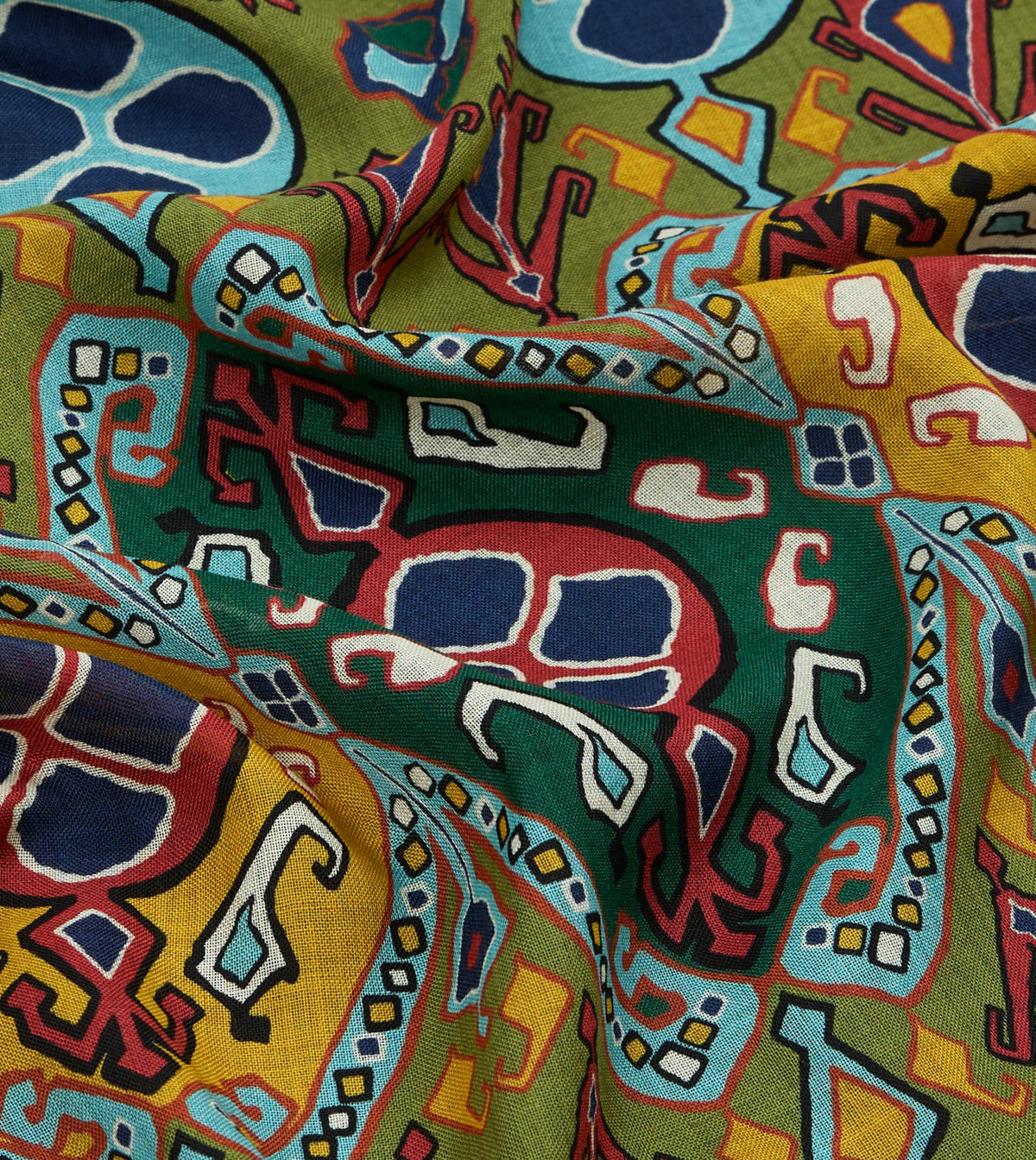 Drake's Olive Tapestry Print Wool Silk Scarf