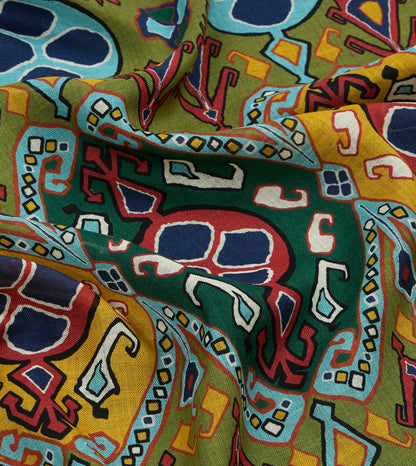 Drake's Olive Tapestry Print Wool Silk Scarf