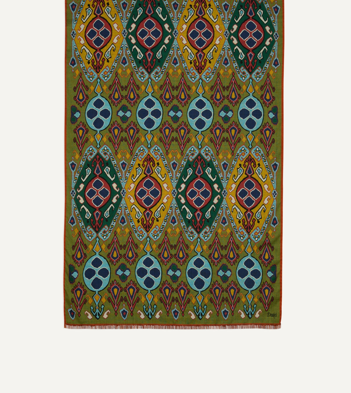 Drake's Olive Tapestry Print Wool Silk Scarf