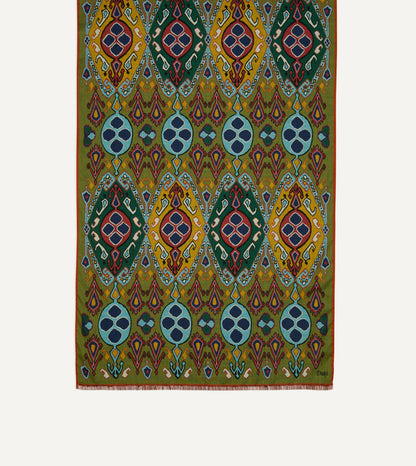 Drake's Olive Tapestry Print Wool Silk Scarf