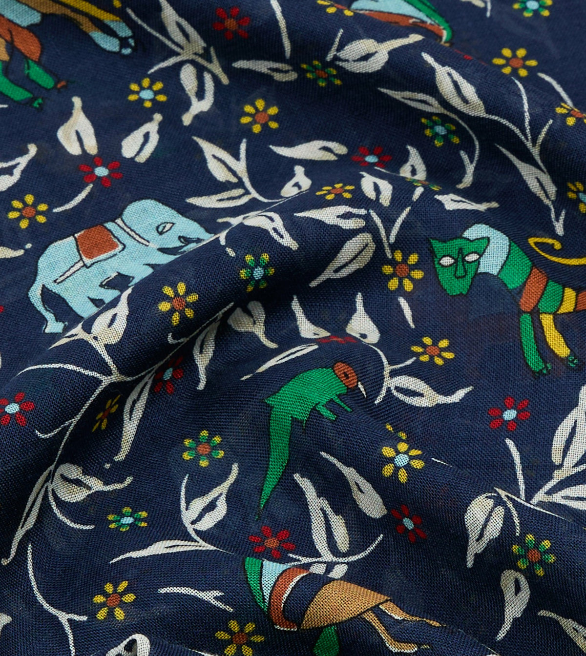 Drake's Navy Loose Animal Print Wool-Silk Scarf