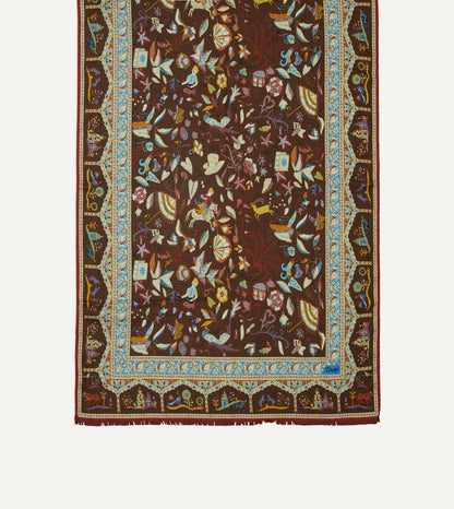 Drake's Brown Classic Mughal Print Wool Silk Scarf