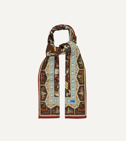 Drake's Brown Classic Mughal Print Wool Silk Scarf