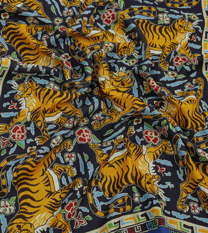 Drake's Blue Jumbo Tiger Print Wool-Silk Scarf