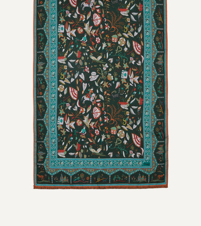 Drake's Green Classic Mughal Print Wool Silk Scarf