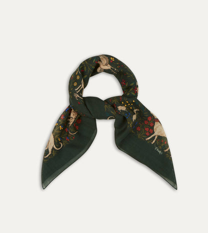 Drake's Green Unicorn Print Wool-Silk Square Scarf