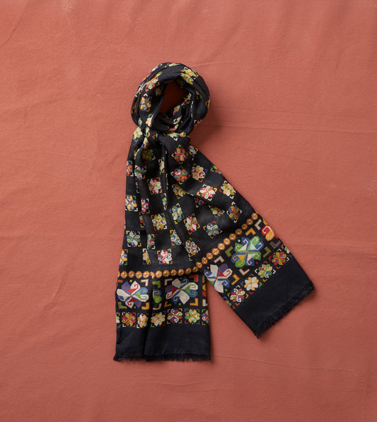 Drake's Navy Carpet Print Tubular Wool-Silk Scarf