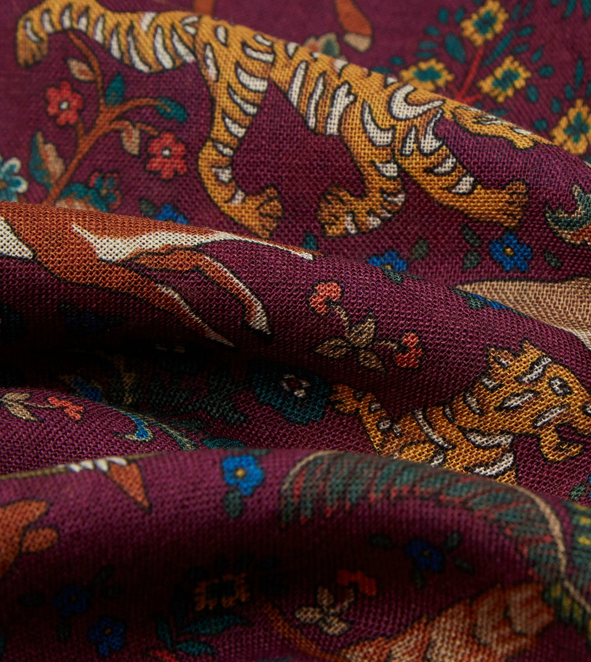 Drake's Magenta Mughal Hunter Print Wool-Silk Scarf