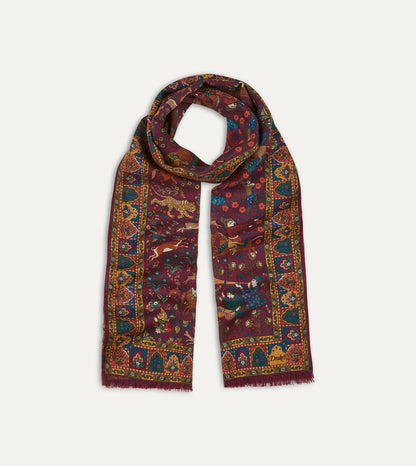 Drake's Magenta Mughal Hunter Print Wool-Silk Scarf
