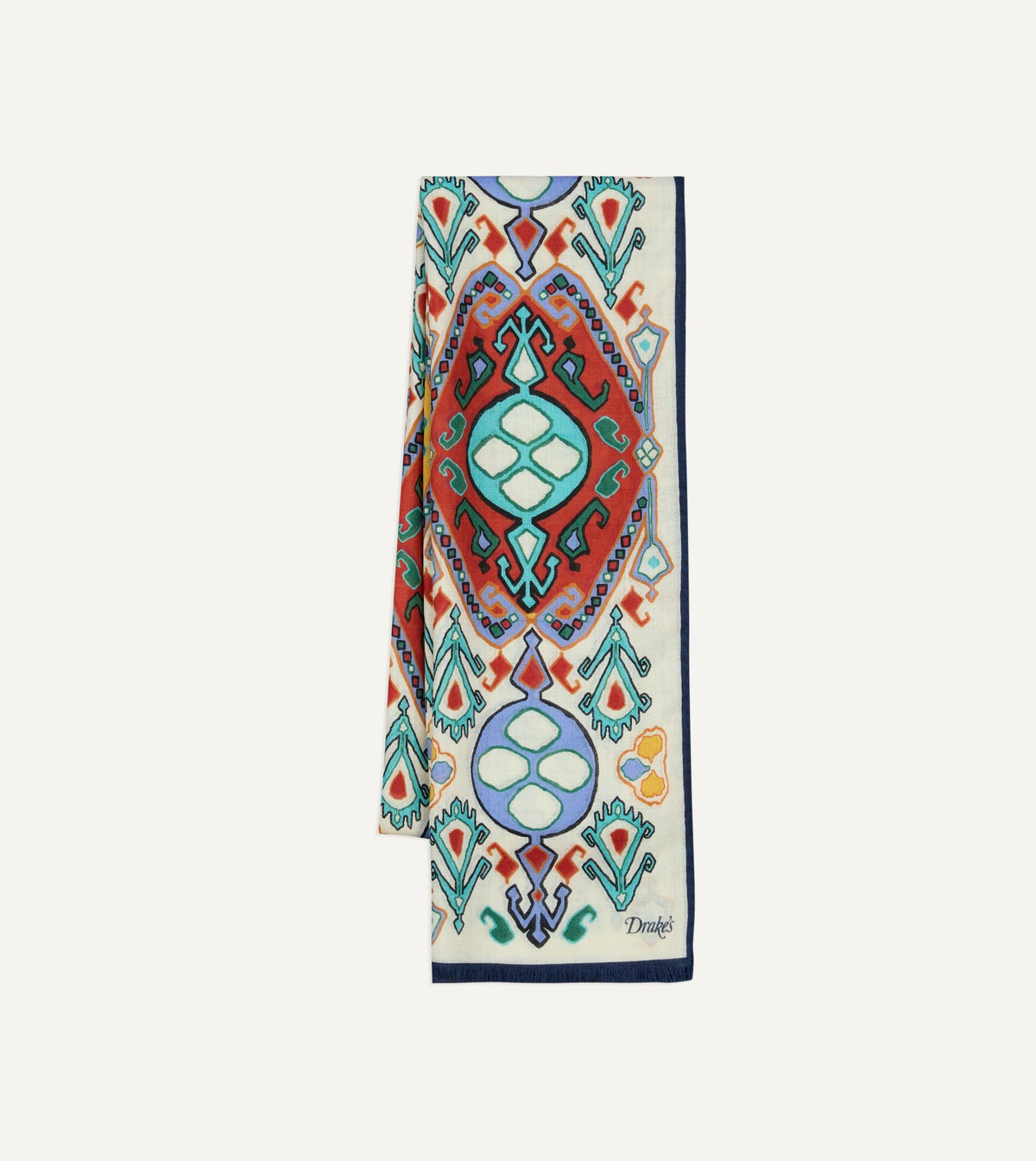 Drake's Ecru Tapestry Print Wool Silk Scarf