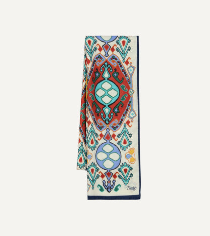 Drake's Ecru Tapestry Print Wool Silk Scarf