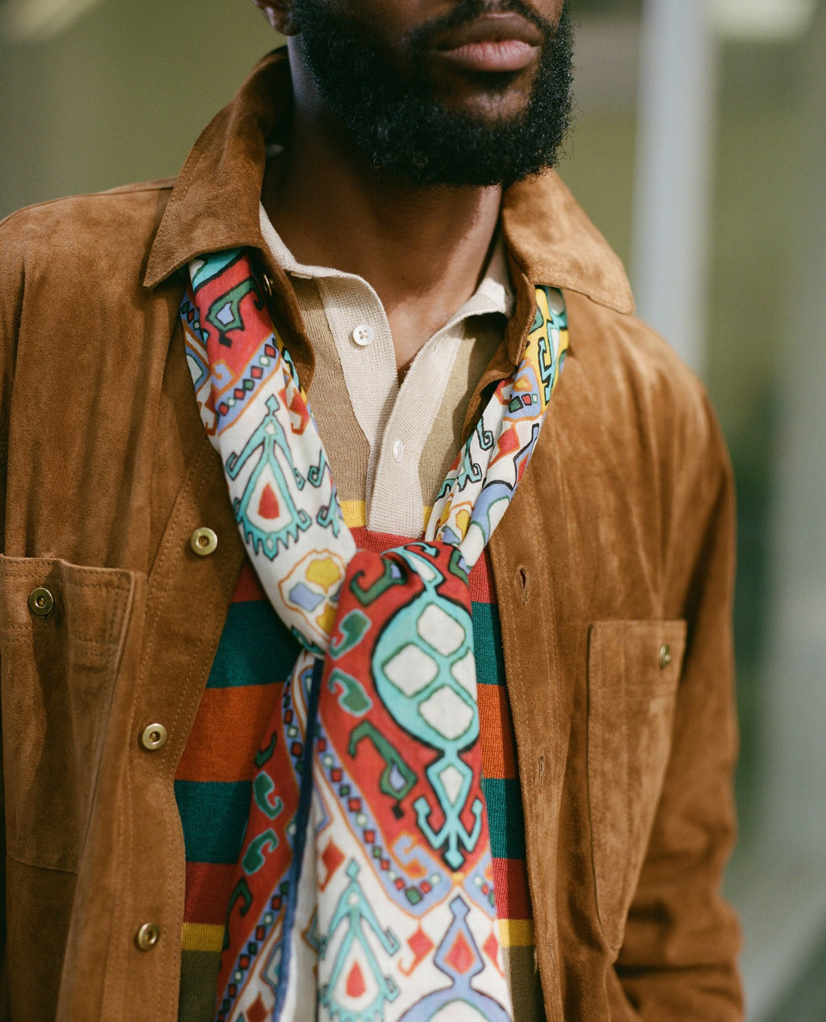 Drake's Ecru Tapestry Print Wool Silk Scarf