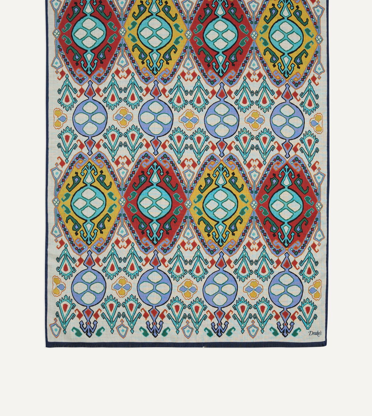 Drake's Ecru Tapestry Print Wool Silk Scarf