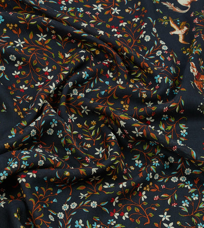 Drake's Navy Unicorn Garden Print Tubular Wool-Silk Scarf