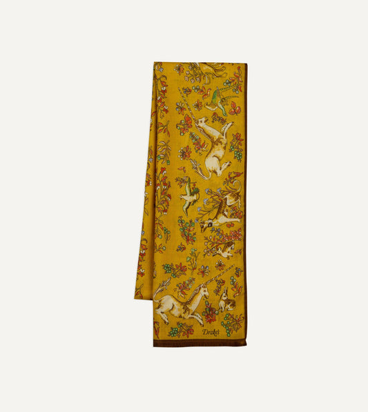 Drake's Yellow Unicorn Garden Print Tubular Wool-Silk Scarf