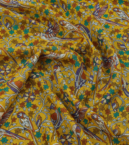 Drake's Yellow Birds and Flowers Print Wool-Silk Scarf