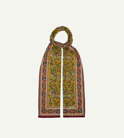 Drake's Yellow Birds and Flowers Print Wool-Silk Scarf