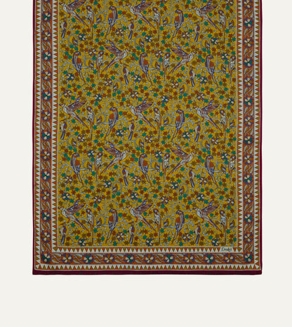 Drake's Yellow Birds and Flowers Print Wool-Silk Scarf