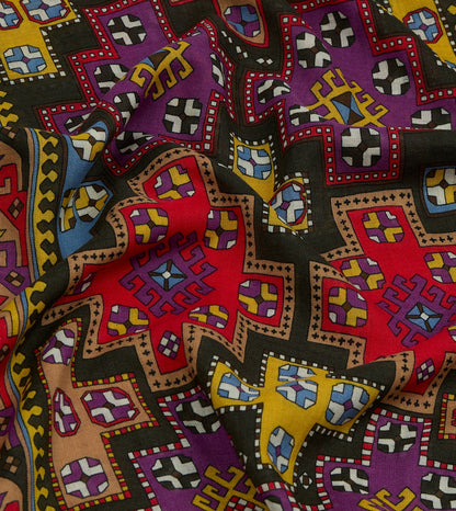 Drake's Drake's by A. Levine Black Geometric Print Tubular Wool Silk Scarf