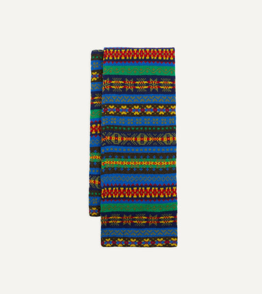 Drake's Blue Fair Isle Lambswool Scarf
