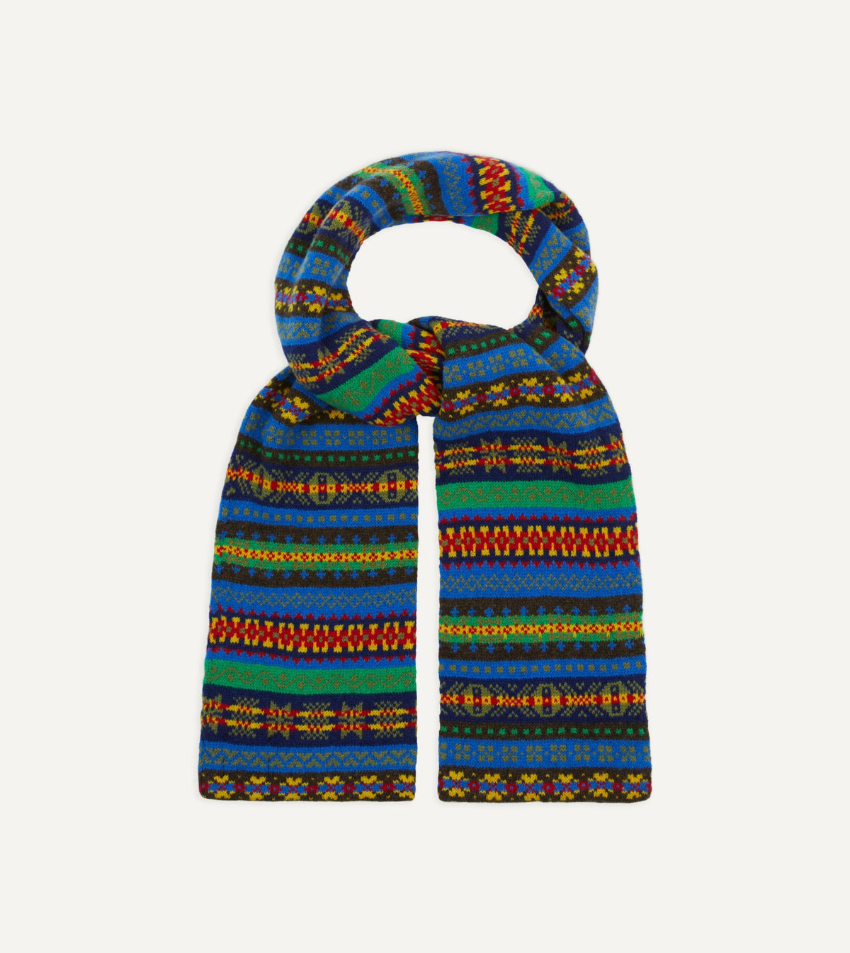 Drake's Blue Fair Isle Lambswool Scarf