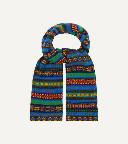 Drake's Blue Fair Isle Lambswool Scarf