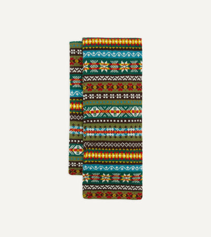 Drake's Green Fair Isle Lambswool Scarf