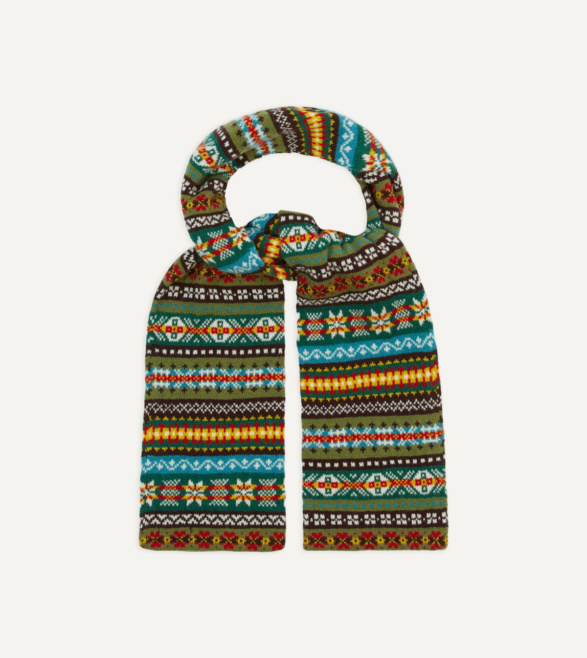 Drake's Green Fair Isle Lambswool Scarf
