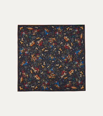 Drake's Navy Mughal Print Wool-Silk Square Scarf