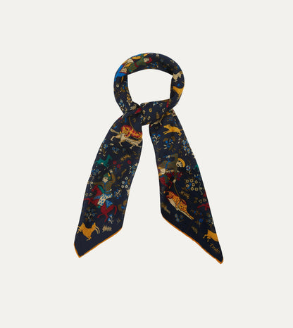 Drake's Navy Mughal Print Wool-Silk Square Scarf