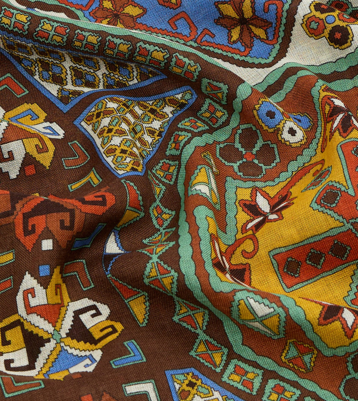 Drake's Brown Carpet Print Tubular Wool-Silk Scarf