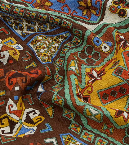 Drake's Brown Carpet Print Tubular Wool-Silk Scarf