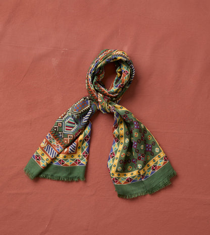 Drake's Olive Rug Print Tubular Wool-Silk Scarf