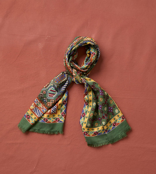Drake's Olive Rug Print Tubular Wool-Silk Scarf